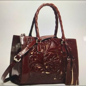 Stunning leather Primrose satchel with crossbody strap and dust bag.